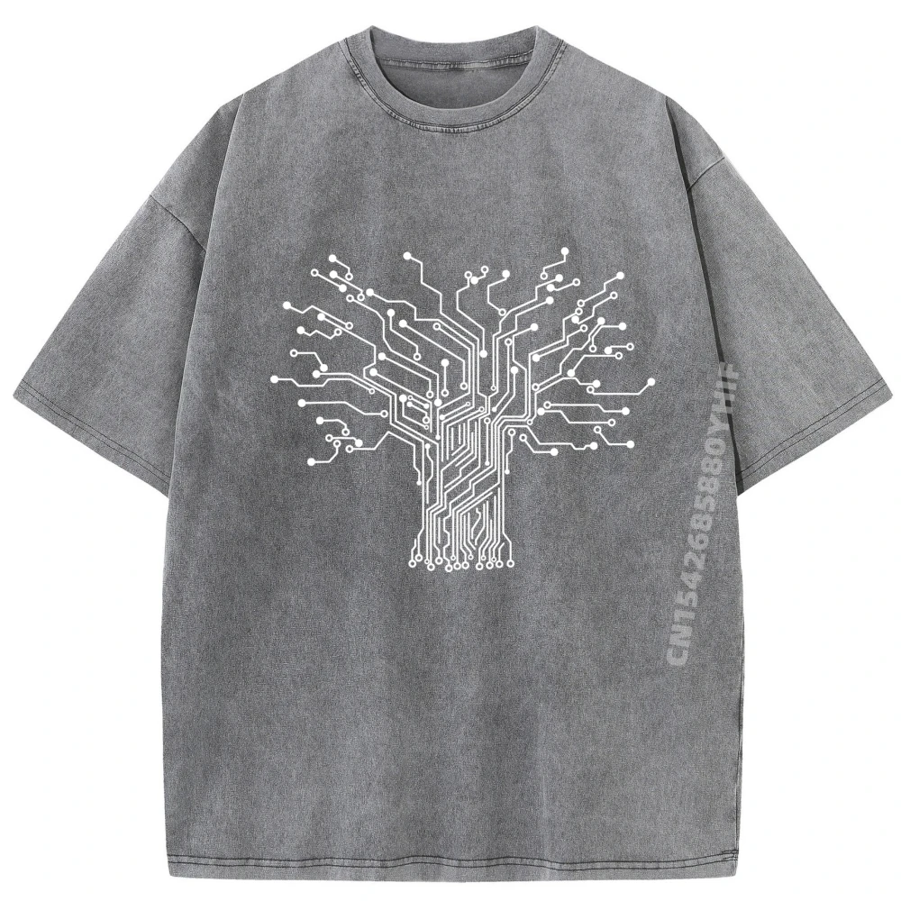 فني الالكترونيات شجرة ثنائية الطباعة الكهربائية الرجال تي شيرت الزوج القطن غسلها لينة تي شيرت الهيب هوب