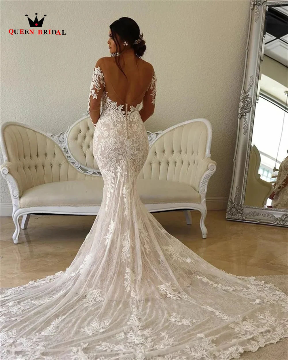 Custom Made Elegant 2023 Fashion Weddding Dresses Mermaid Long Sleeve Tulle Lace Appliques Formal Bridal Gowns SD31