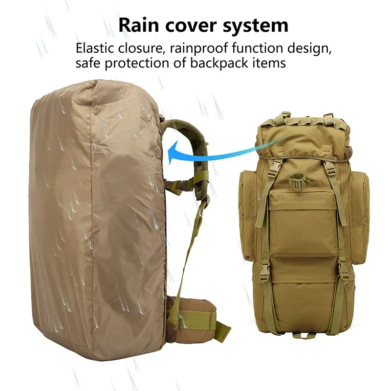 Mochila impermeable de gran capacidad de 65L para exteriores, mochila táctica para caza, Camping, cubierta para lluvia, bolsas de escalada para montañismo