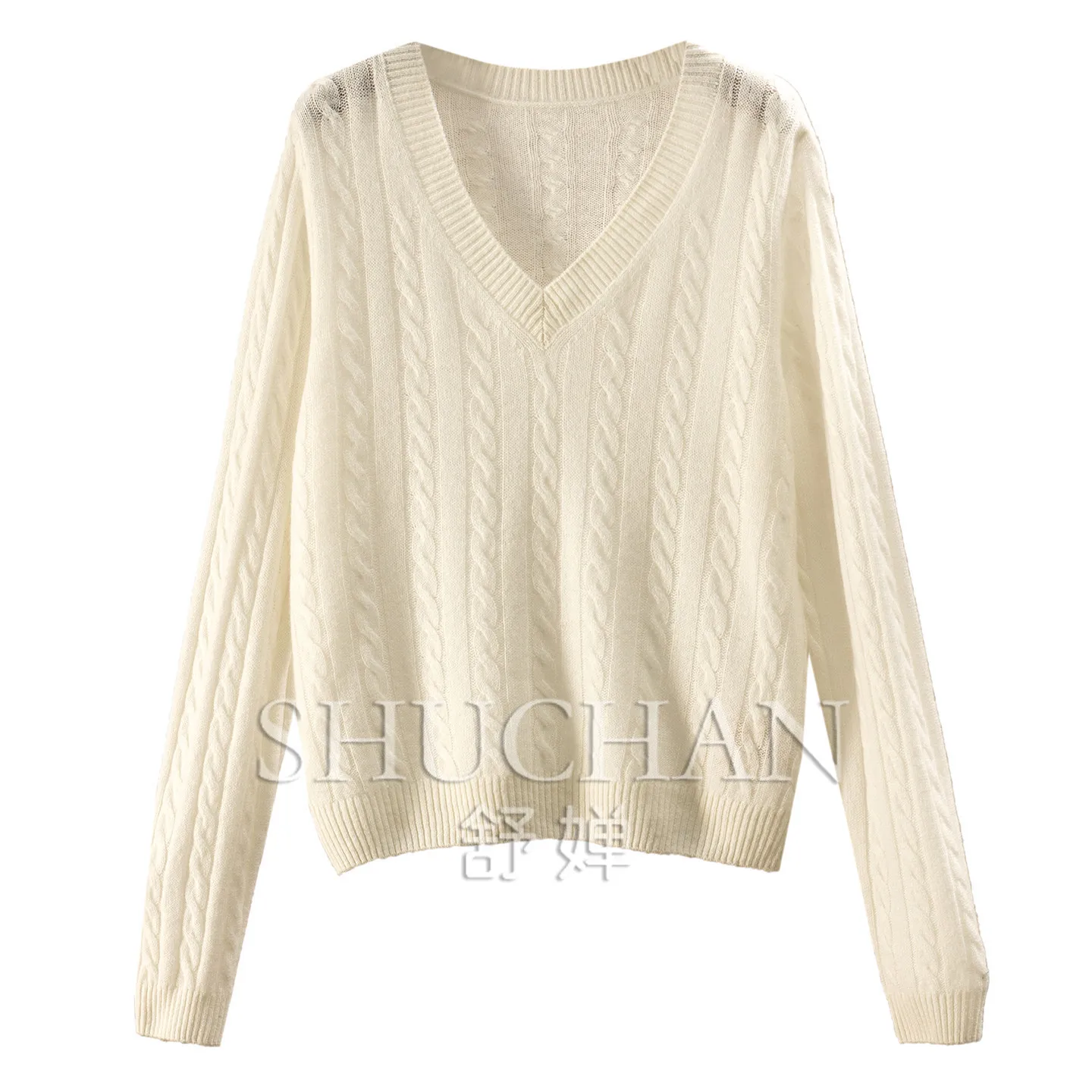 Classic Good Wearing Method Pullover 140g Soft Waxy 100% Cashmere Three-dimensional Twisted V-neck Sweater Women's E142