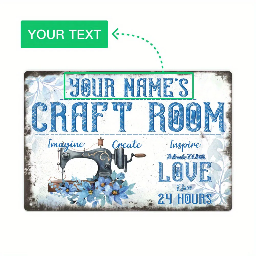 1pc Custom Metal Sign, Your Name's Craft Room Imagine Create Inspire Made With Love Open 24 Hours, Personalized Plaque ,Wall Art