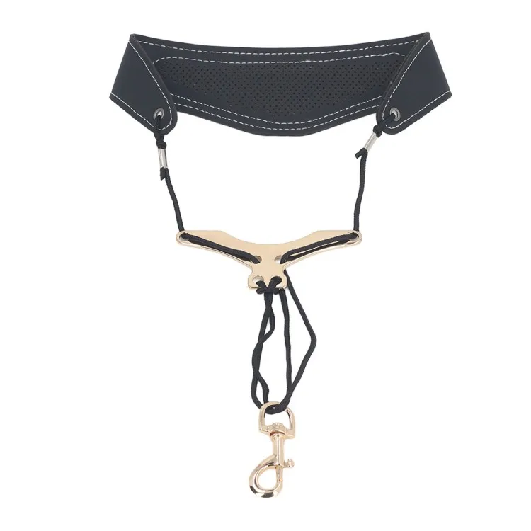 Saxophone Neck Strap Leather Breathable Adjustable Y Shape for Sax with Metal Swivel Snap Hook Black
