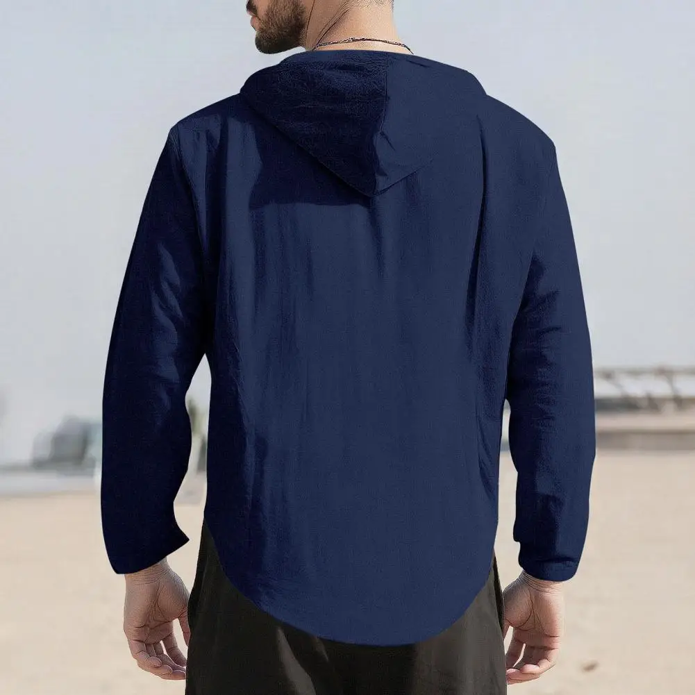 Men's Hooded Shirt Single Breasted Shirt Cotton Linen Spring Summer Long Sleeve Drawstring Design Vacation Hooded T-Shirt Tops