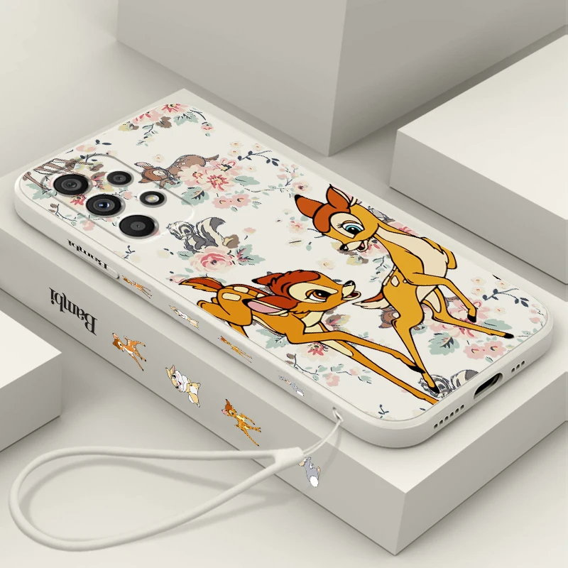 

Disney Deer Bambi Cartoon Liquid Left Rope For Samsung A53 A52 A33 A32 A51 A71 A21S A13 A73 A55 A72 A23 A35 A05 5G Cover