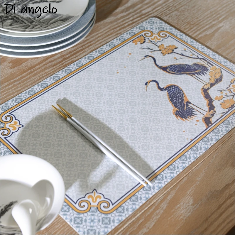 Square 30*45cm Flowers Birds PVC Leather Placemat Mats Waterproof and Oil-proof Dining Table Decorative Heat-insulating 1PC #/L