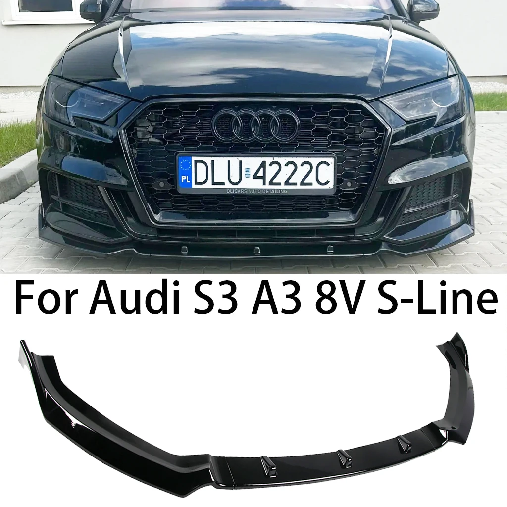 

Gloss Black Car Front Bumper Splitter Lip Diffuser Body Kit Spoiler Guard For Audi S3 A3 8V SLine 2017 2018 2019 2020