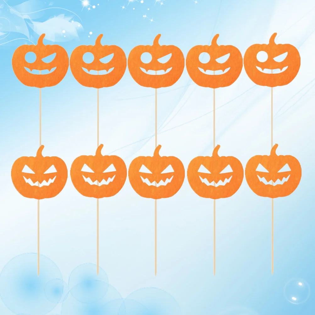 

10Pcs Pumpkin Head Cake Toppers Halloween Theme Decorative Picks for Cupcakes Food Fruit Party Supplies Halloween Cake Topper