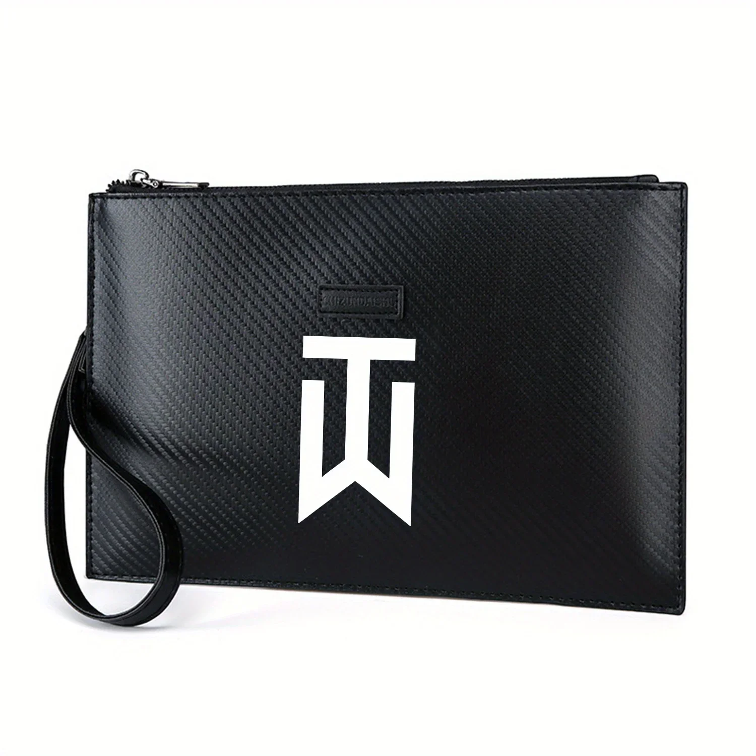 

White T Shape,black Background Men's Handbag Elegant Printed PU Fashionable And Practical For Everyday Carry