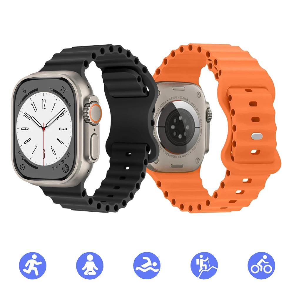 

Ocean Strap for Apple Watch 9 8 7 Ultra Band 49mm 45mm 44mm 42mm 41mm 40mm Silicone Double Fastener Bracelet iWatch Series 6 se