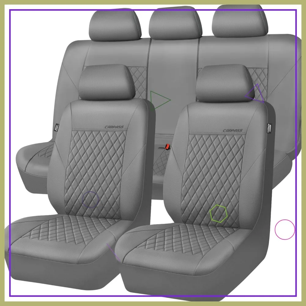 

Universal Waterproof PU Leather Seat Covers Full Set, Breathable Quilting Design for Sedan SUV Van Truck, Airbag Compatible