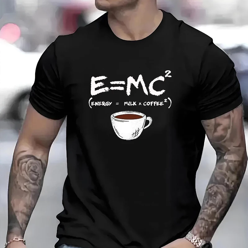 

Casual Funny Energy = Milk + Coffee Printed Pattern Men's Women's T-shirt Summer Round Collar Casual Breathable Couple's T-shirt