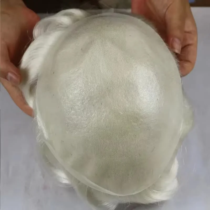 90% كثافة خط فرونت لاين طبيعي على شكل حرف V 0.03 مم PU قاعدة شعر مستعار للرجال م # 60R # 1B80 # 1B65 نظام استبدال الشعر المستعار أبيض أسود رمادي #3