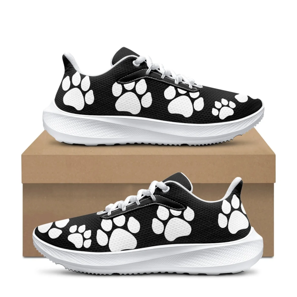 Cute Dog Paw Non-Slip Ladies Sneakers Animal Lover Gift Lightweight Breathable Casual Lace-Up Walking Shoes Teens Girls Flats