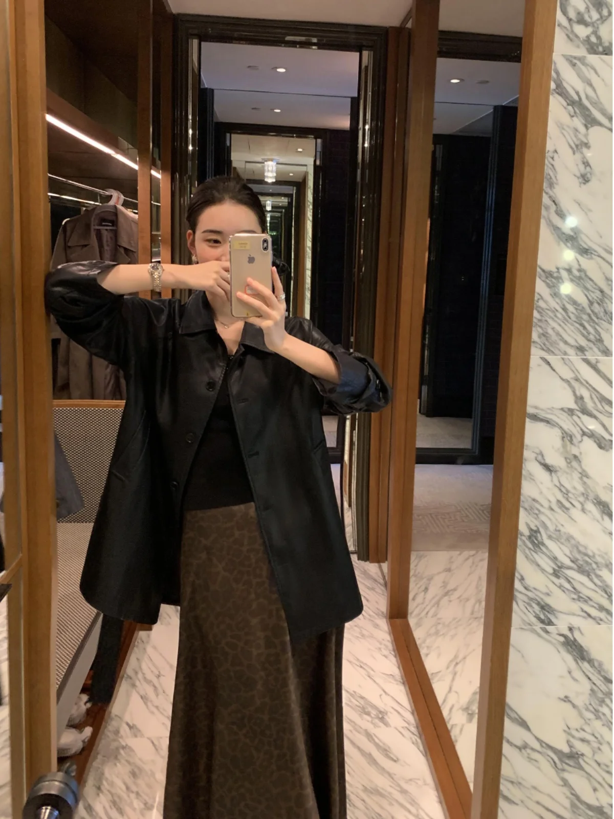 Pusumede Bla PU Leather Waist-Cinching Belted Jaet Women's Street Sle Loose Fit Long Sve Coat for Spring Autumn