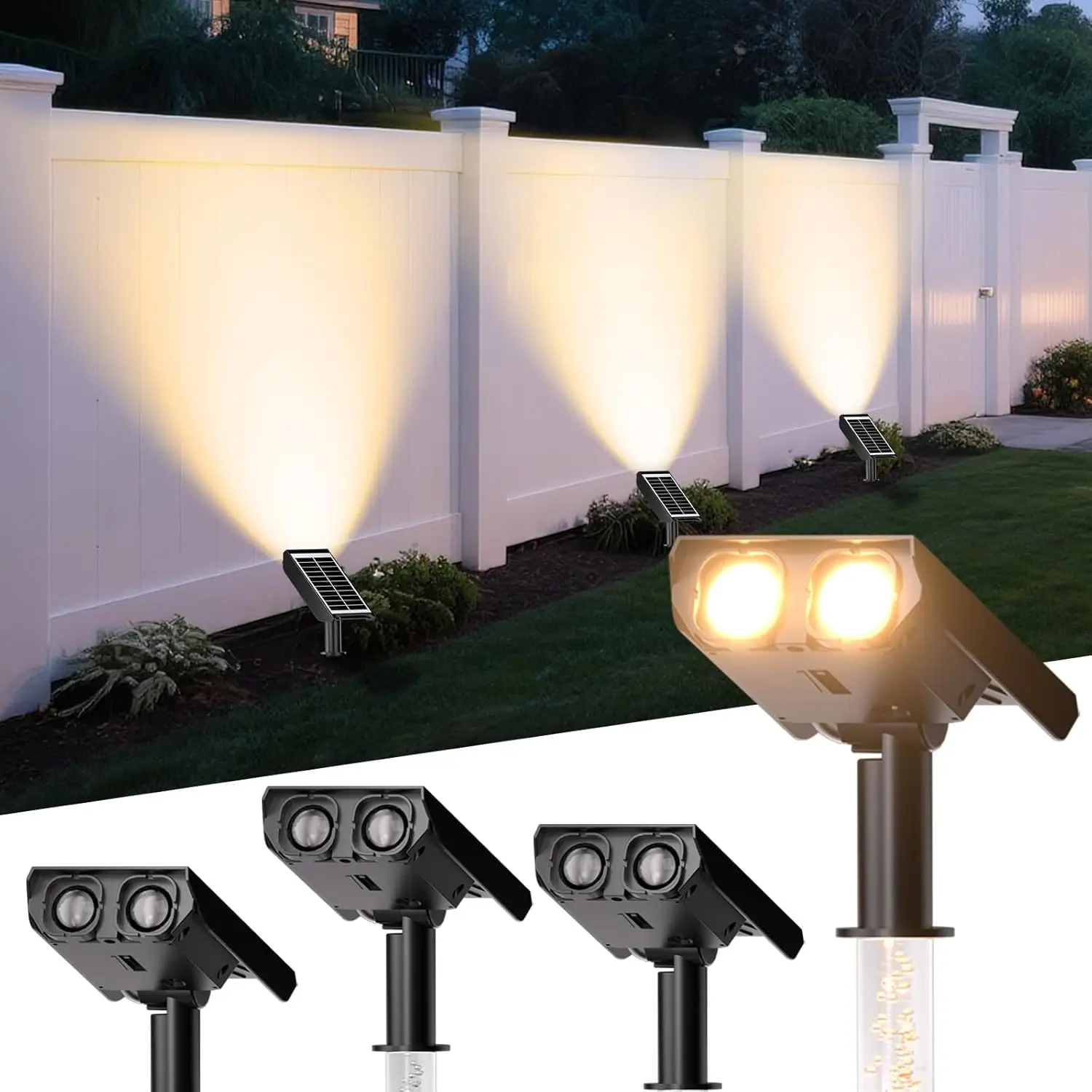 

Solar Spot Lights Outdoor, 4 Pack Waterproof IP65, Adjustable Beam, 2 Modes, Auto On/Off, Warm Yellow for Garden Yard Pathway Tr