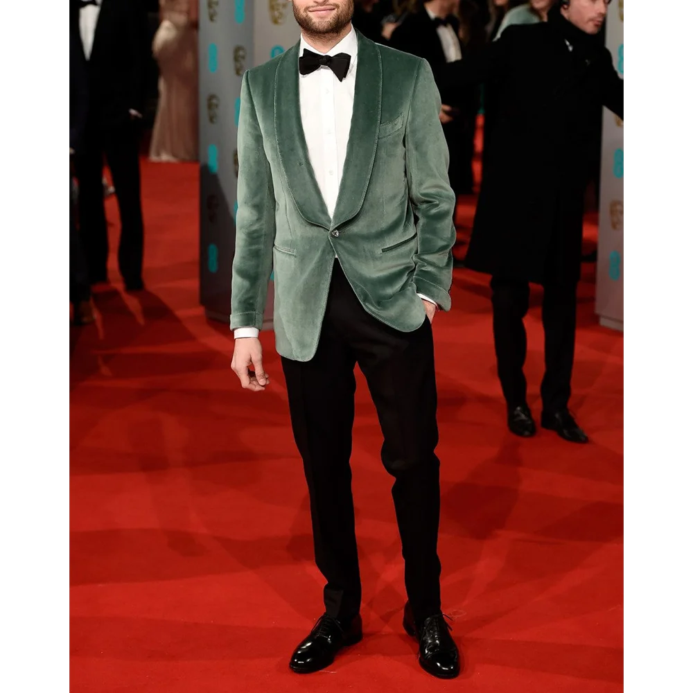 

Элегантный мужской костюм с шалью и лацканами, бархатный пиджак на одной пуговице, модный пиджак с черными брюками, облегающий повседневный мужской комплект для выпускного вечера