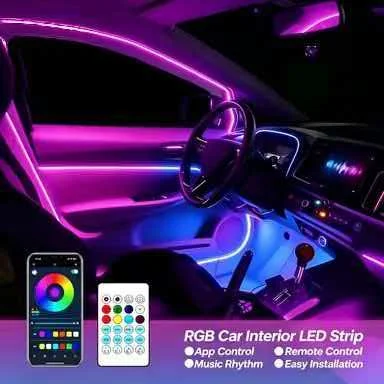 Car RGB Ambient LED Light Strip Bluetooth APP IR Remote Control Music Rhythm Multi‑Color Flexible Auto Decor Lamp