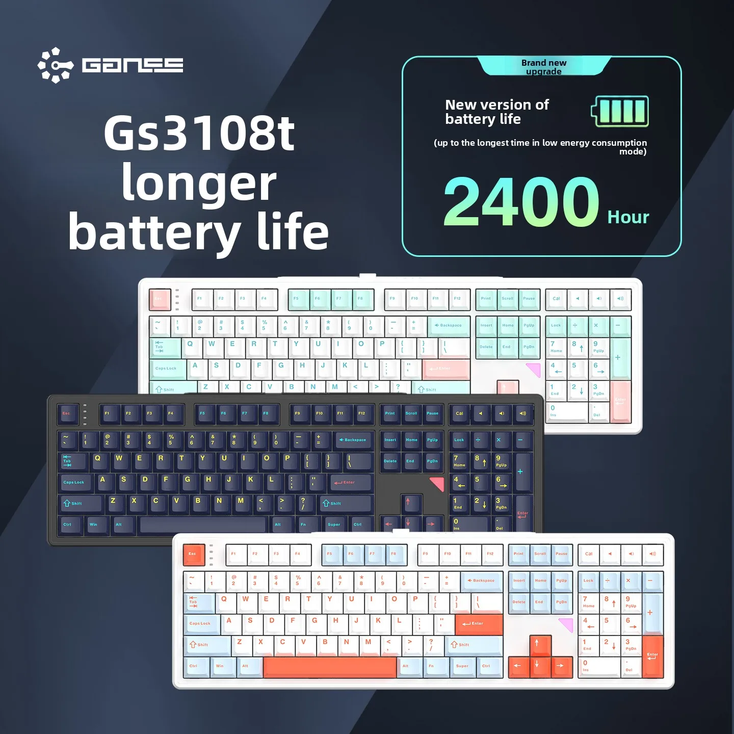 Teclado Mecânico Personalizado GANSS Gauss 3108T, Teclado Sem Fio para Jogos, Teclado com Fio Tri-Modo, Presente Ergonômico Profissional para Escritór