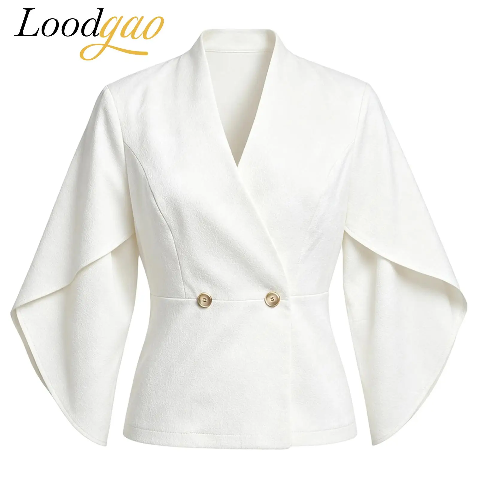 Formal Suits Jacket for Office Lady Blazers Women Cocktail Party Communting Coat V-neck Wrap Sleeves Business Casual Blazer