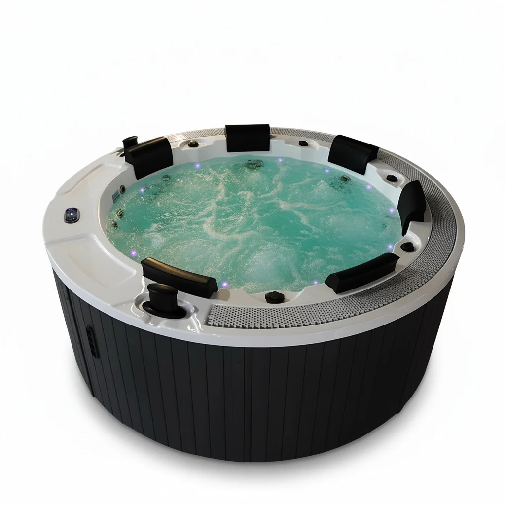 

Outdoor Hot Tub with 10 Stainless Steel Jets, Acrylic Heated Massage Spa, 2450x2450x980mm 6 Person Freestanding Spa Tub, Villa