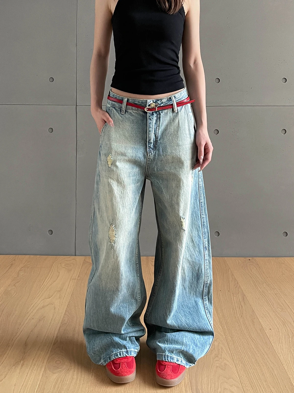 

Джинсы Aket American Waed Cra Hole, мужские высококачественные винтажные универсальные брюки длиной до пола с изогнутыми ножами