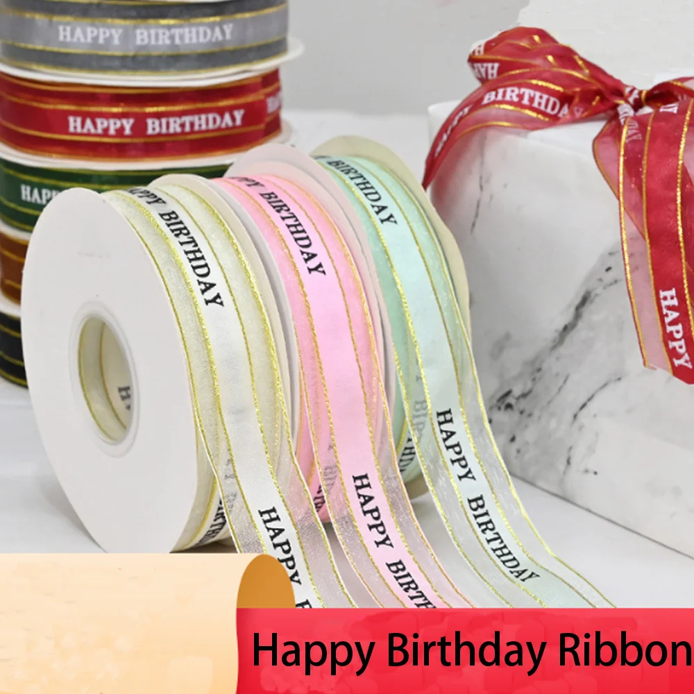 

Happy birthday Lace Ribbon DIY Handmade Sewing Craft Supply Hair Silk Ribbon Accessories Gift Box Flower Packaging For Cake Shop