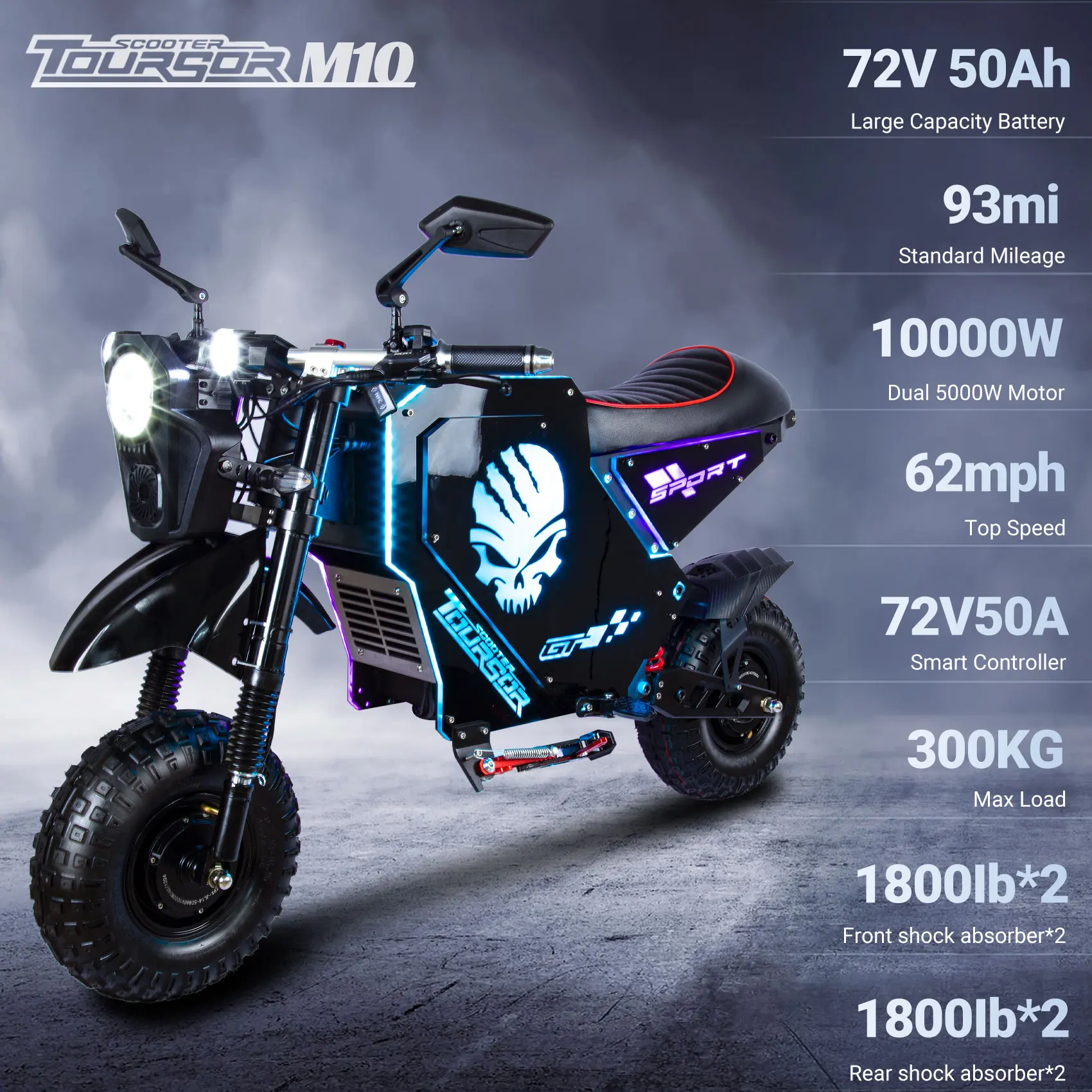EU US Stock 10000W Mid-Drive Electric Motorbike 72V 50Ah 150km 14 Inch Off-Road E-Bike