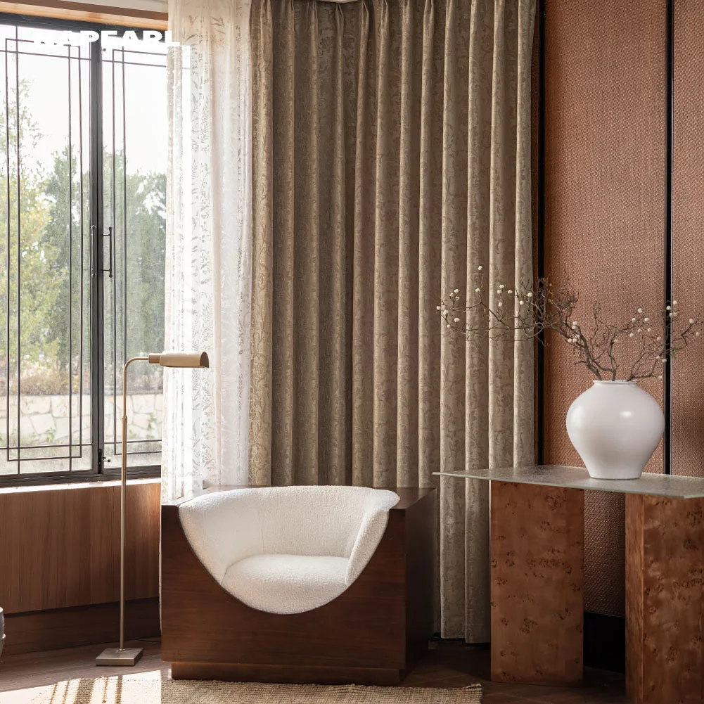 

1PC Chenille Jacquard Curtains for Living Room Bedroom Vintage Elegant Textured Window Drapes Laced Decoration