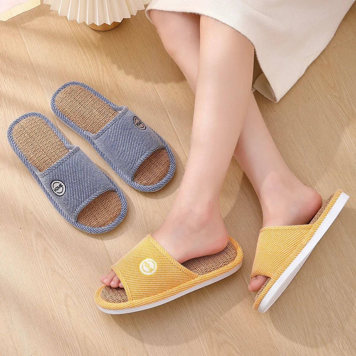 Linen Slippers Breathable Women Men Slides Couples Bedroom Anti-slip Shoes Indoor Soft Sole Sandals Home Shoes Comfort Flats