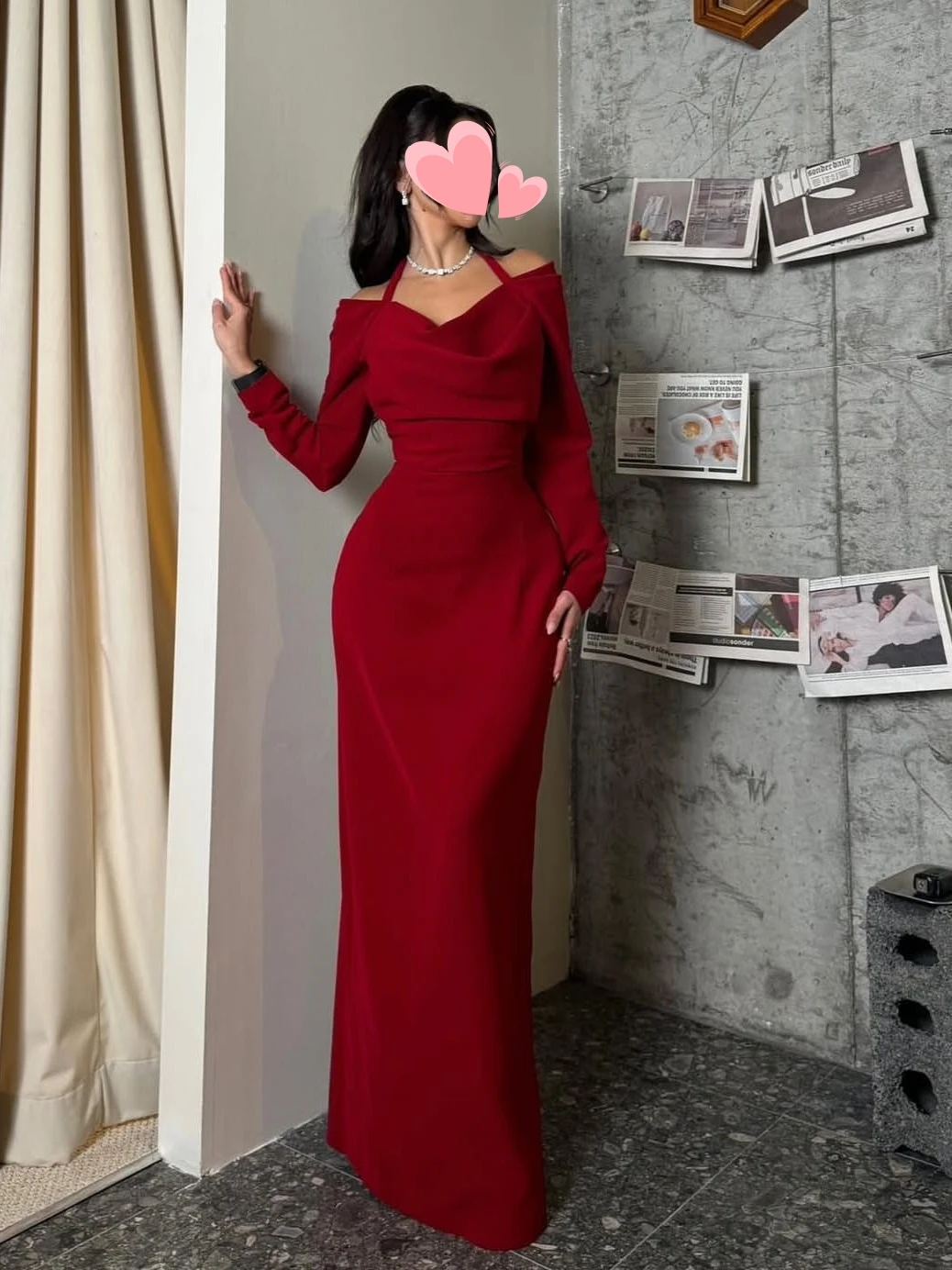 

Oisslec Dress Elegant Vintage Sweet Simple Red Off the Shoulder Customize Formal Occasion Prom Dress Evening Party Gowns