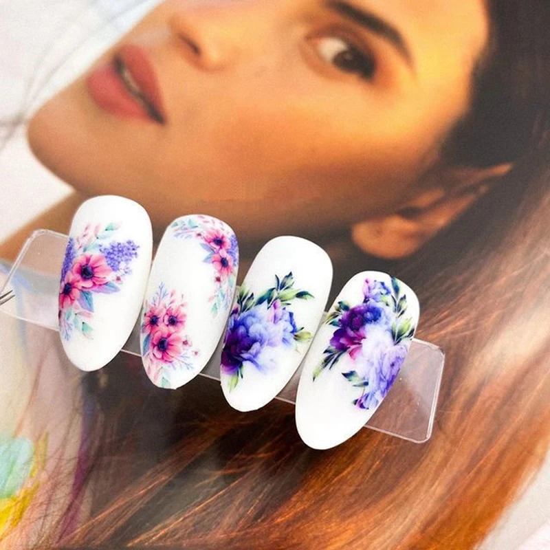 3D Nail Art Aufkleber volle Tipps lila Pfingstrose Blumen Blätter selbst klebende Schieber Aufkleber für Nägel Dekorationen Maniküre Zubehör