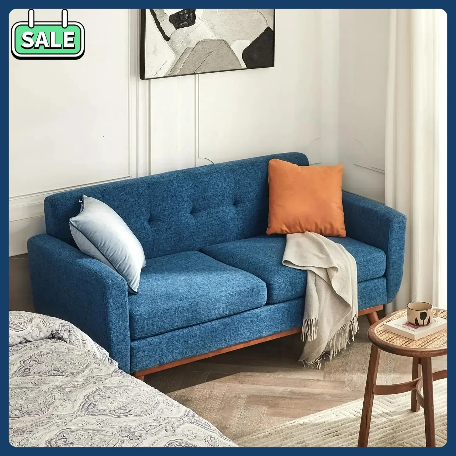 Mid Century Modern 65.2 W Loveseat Sofa Upholstered Couches for Living Room Solid Decor110