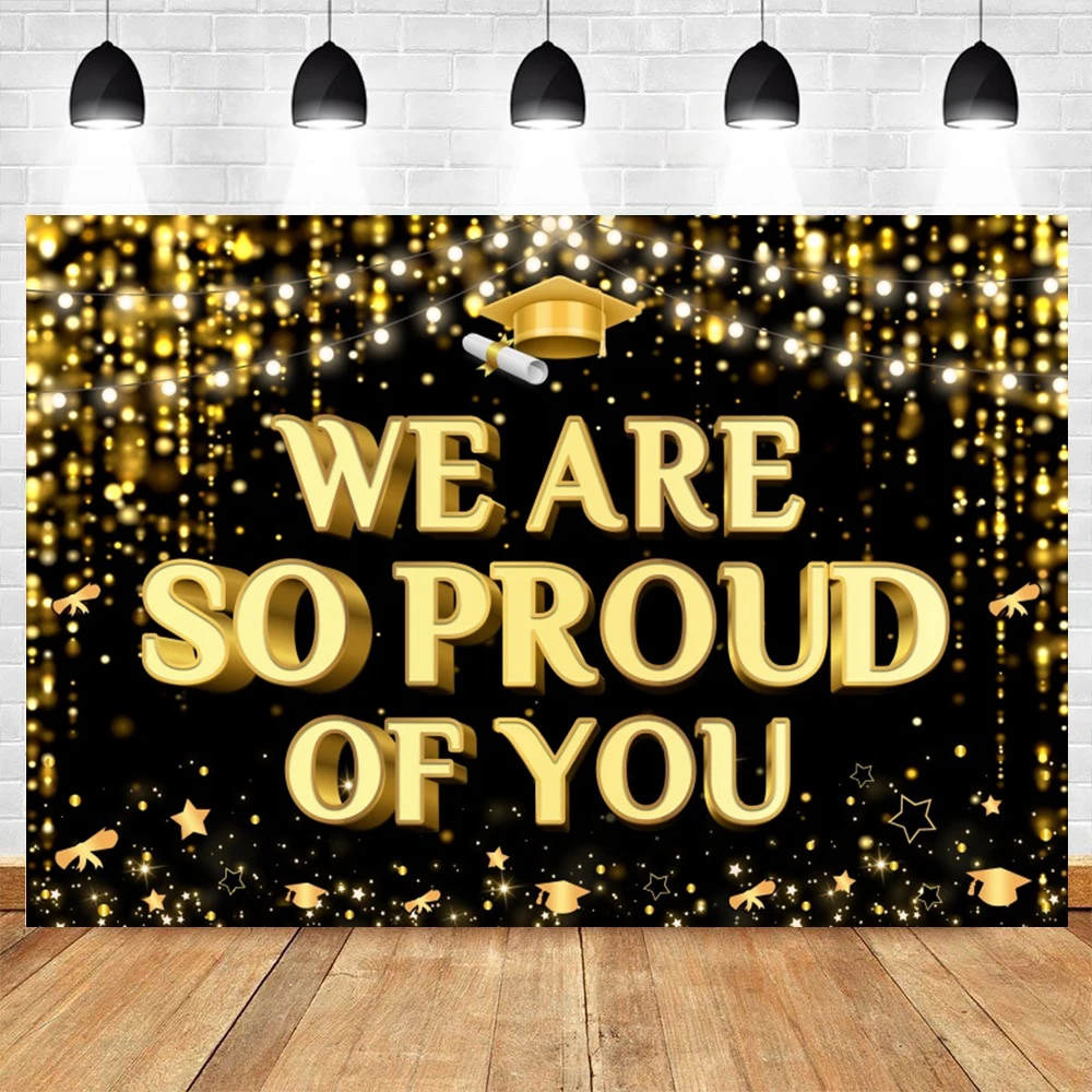 Congrats Graduation Prom Backdrop for Celebrating Graduation Party Decor Blue and Golden Glitter Balloons Photography Background