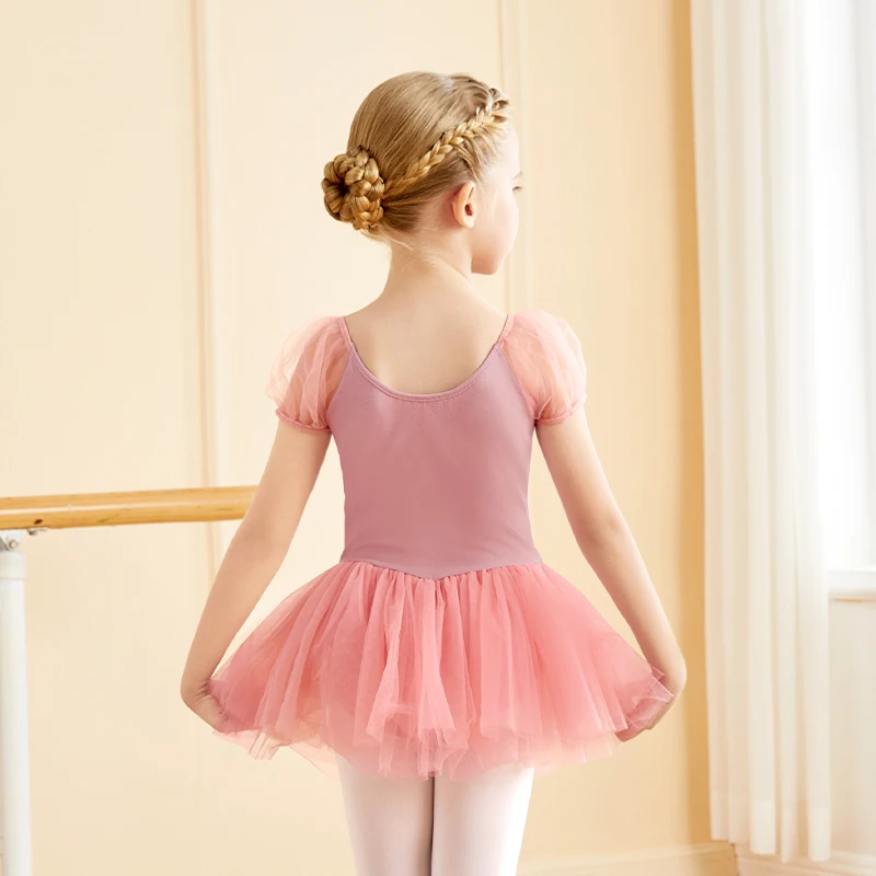 Girls Ballet Tutu Skirts Kids Splice V-Neck Dress Fluffy Short Sleeve Ballet Dress Toddlers Ballet Costumes Leotards