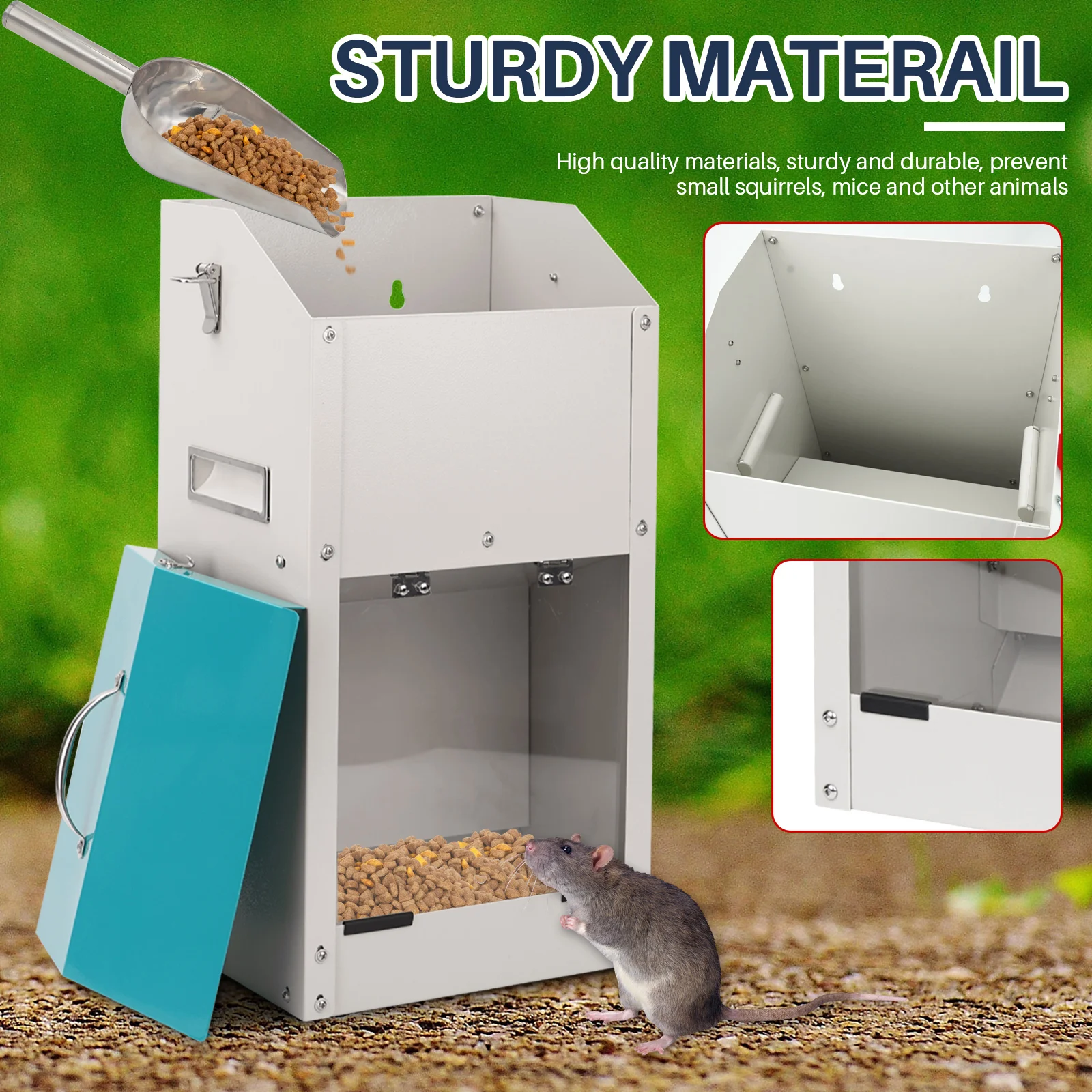Wall Mounted Gravity Automatic Animal Feeder Outdoor Pet Food Dispenser Weatherproof Puppy Feeding Container for Dogs Chickens