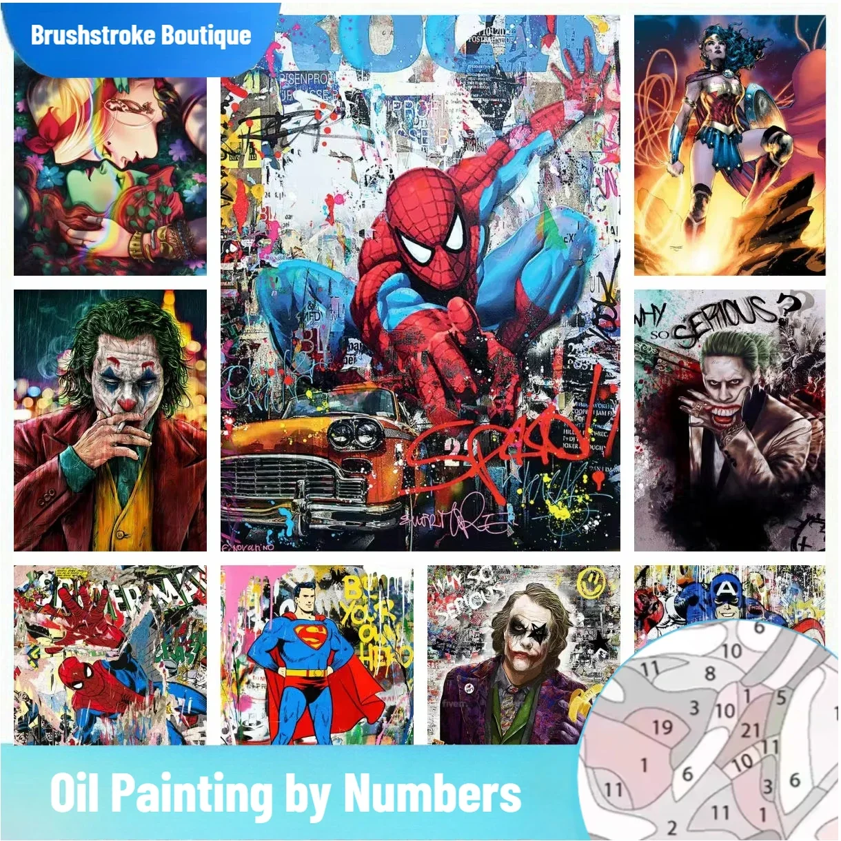 Pintura al óleo Digital de pincelada por números, pintura de Spiderman y Joker con números, decoración del hogar, arte de pared, regalo perfecto