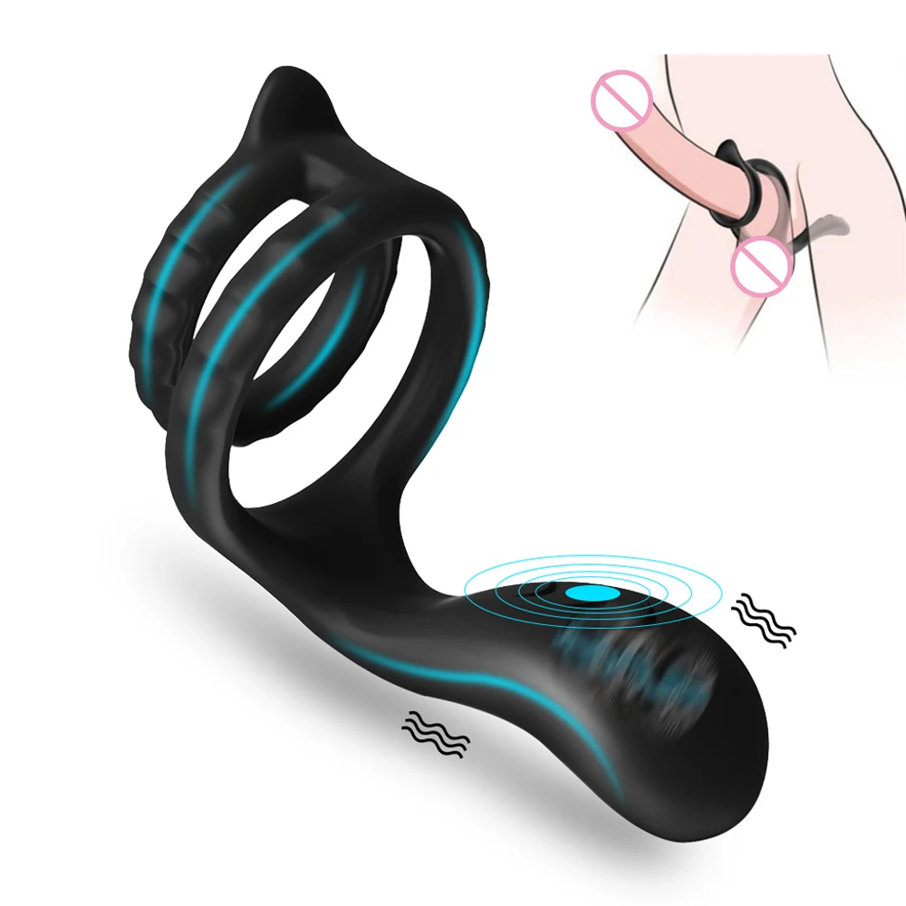 Anillo vibrador para pene masculino, estimulador de perineo, slilicono Dual, retardante de eyaculación, Juguetes sexuales para hombres y parejas,