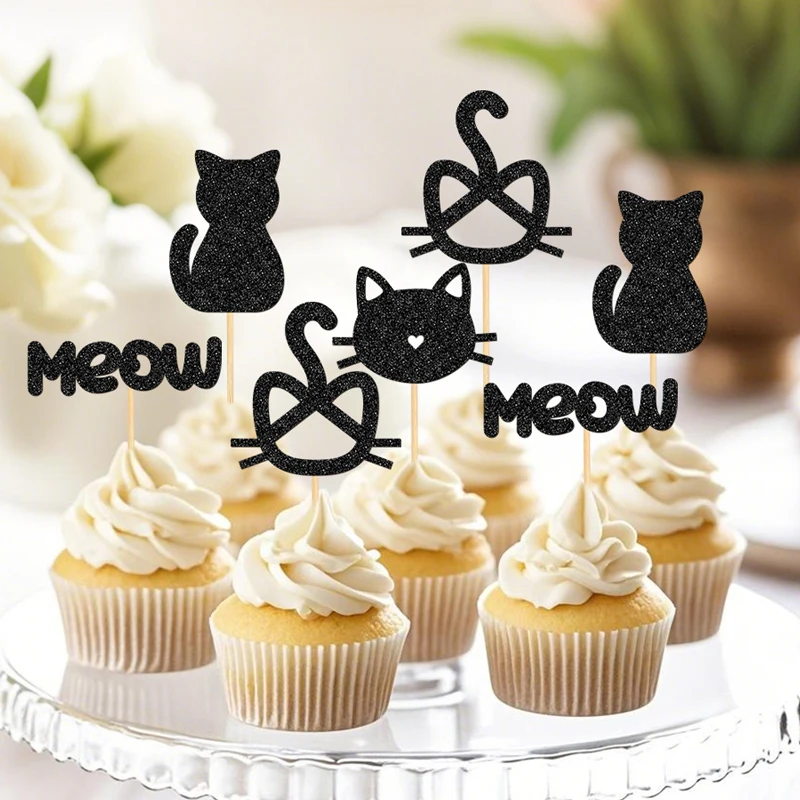 NUBECOM 24 Stück Cupcake-Topper für Katzen, glitzernde Cupcake-Picks für Katzen, Kuchendeckel für Kätzchen, Haustier, Katzen, Geburtstagskuchen-Dekoration – Detail 11