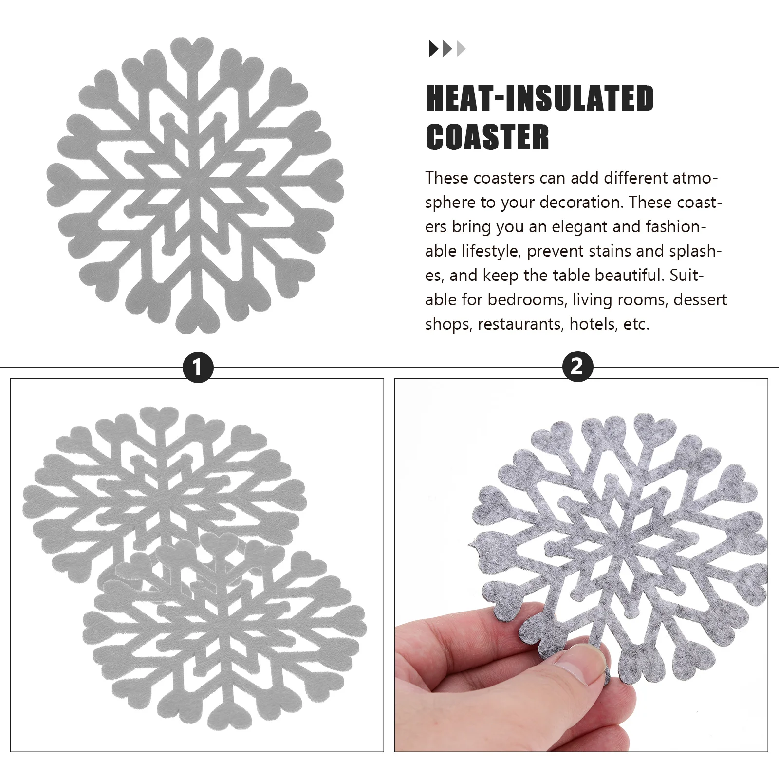 

12Pcs Christmas Felt Snowflake Cup Mats Coasters Heat Resistant Cup Pads Home Party Decorative Table Mat Mug Mat