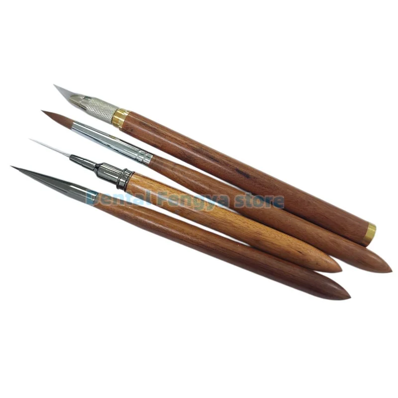 4Pcs/Set Dental Full Denture Glazing &Porcelain Pen Kit Includes:Porcelain Cutback Knife Glazing Pen Needle Dental Lab Tool