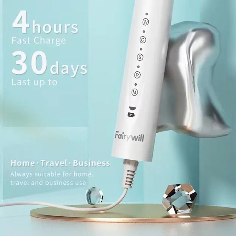 Fairywill Adult Electric Toothbrush Sonic Waterproof 5 Modes USB Rechargeable With Replacement Brush Heads Smart Timer FW-2306