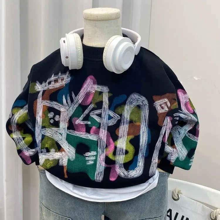 

Boys' Fleece Sweatshirt New Round Neck Stylish Handsome Children's Top