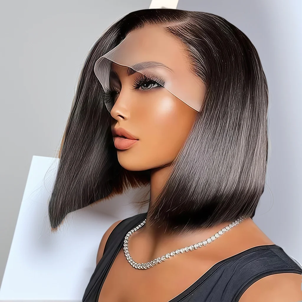 

14 Inch Short Straight Bob Wig Human 13x4 HD Transparent Lace Frontal Hair Bob Wigs Pre Plucked 180% Density Human Hair Wigs