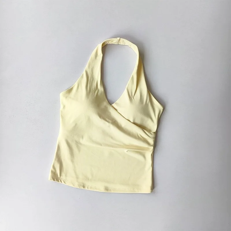 Sujetador deportivo sexy con cuello en V para mujer, top de yoga con cuello halter, chaleco cómodo y transpirable para gimnasio y ropa deportiva.