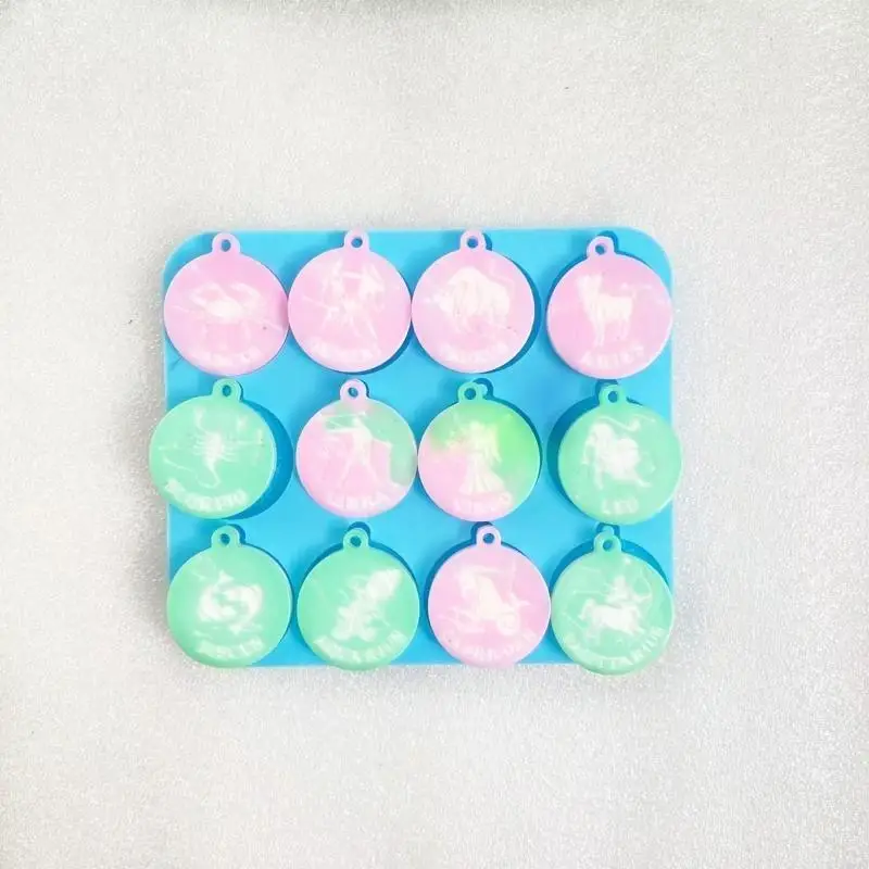 

Diy Crystal Epoxy Twelve Constellations Mold Earrings Tag Mold Hanging Pendant Decoration Round Mirror Silicone Mold 964A