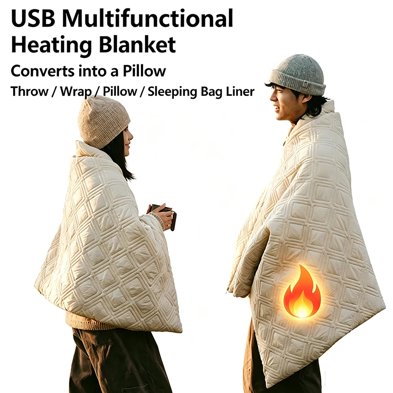 Outdoor USB Electric Heating Blankets Heated Shawl Blanket For Winter Home Office Sofa Nap Camping Sleeping Bag Pillow Portable
