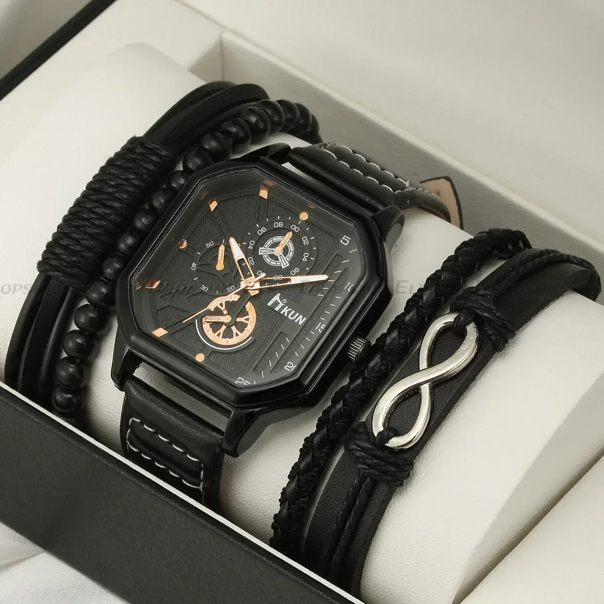 5/3/1pcs Men Sports Watches Set Man Business Wristwatch Luxury Brown Leather Bracelet Set Men Casual Clock Watch Gift (no Box)