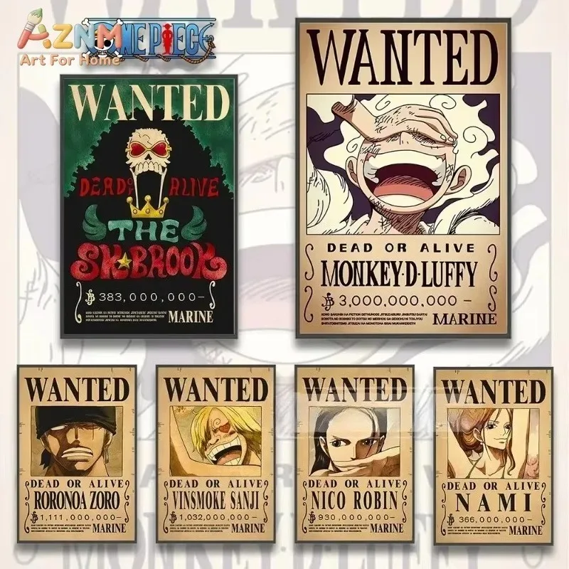 AZNM One Piece Luffy Gear 5 Wanted Poster Canvas Print Vintage Anime Wall Art Home Living Room Bedroom Decor Painting Gift