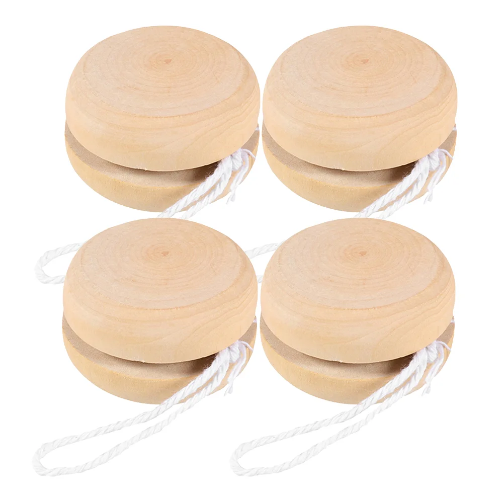 4 Pcs Toy Yo-Yo Hand Painting Balls Wood Playthings Blank Unfinished Yoyo Toys Khaki Toddler