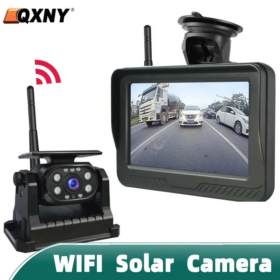 5 Inch MonitorSolar Wireless Magnetic Reverse Backup Camera IR Night Vision HD 1080P  Rear View System for Car RV Truck Trailer